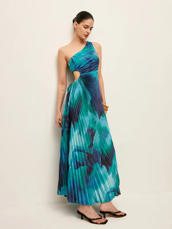 Side Cut-Out One-Shoulder Pleated Dress sold by COMMENSE