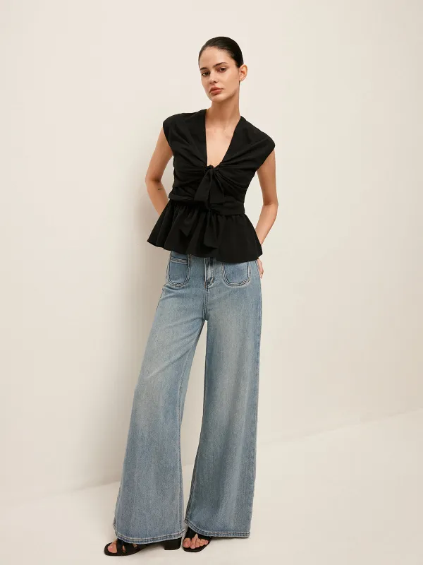 Mid-Waist Wide-Leg Denim Jeans With Pockets sold by COMMENSE