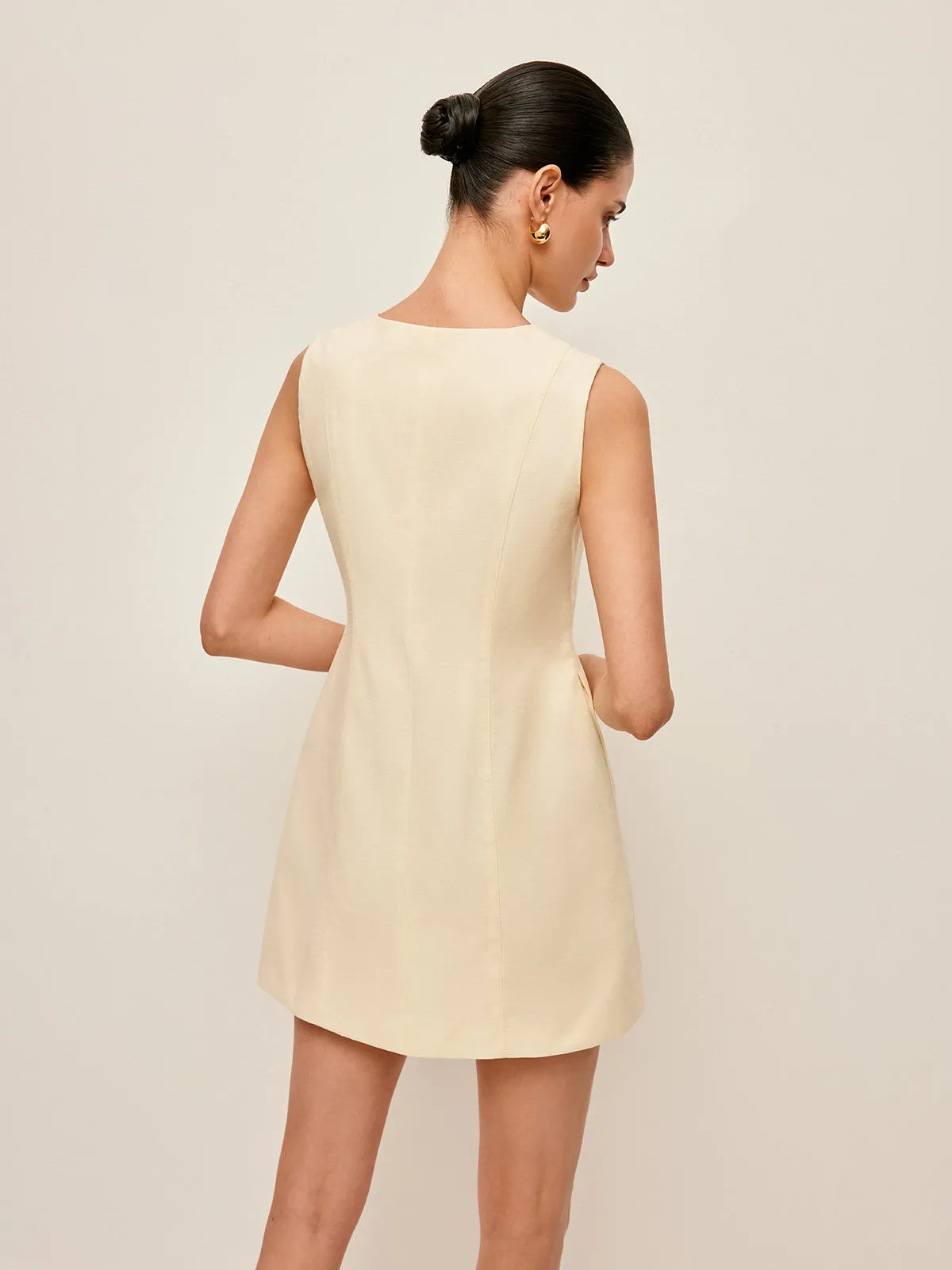 Button-Front Cotton & Linen Sleeveless Dress sold by COMMENSE product image thumbnail 4