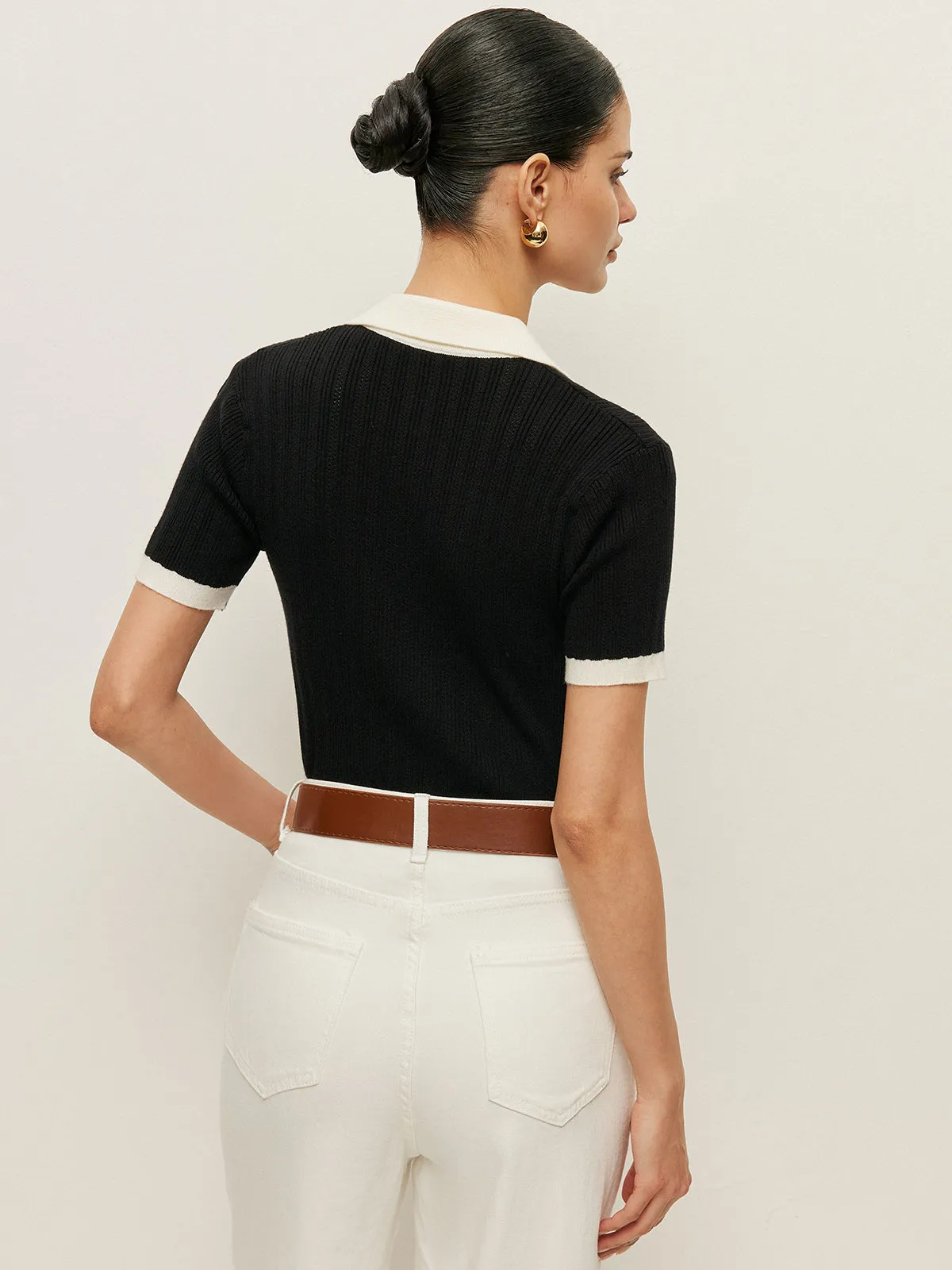 Collared Button Detail Ribbed Knit Top sold by COMMENSE product image thumbnail 4