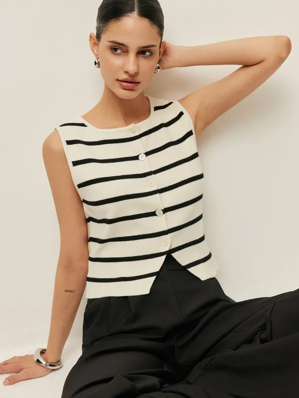 Striped Buttoned Knit Vest sold by COMMENSE