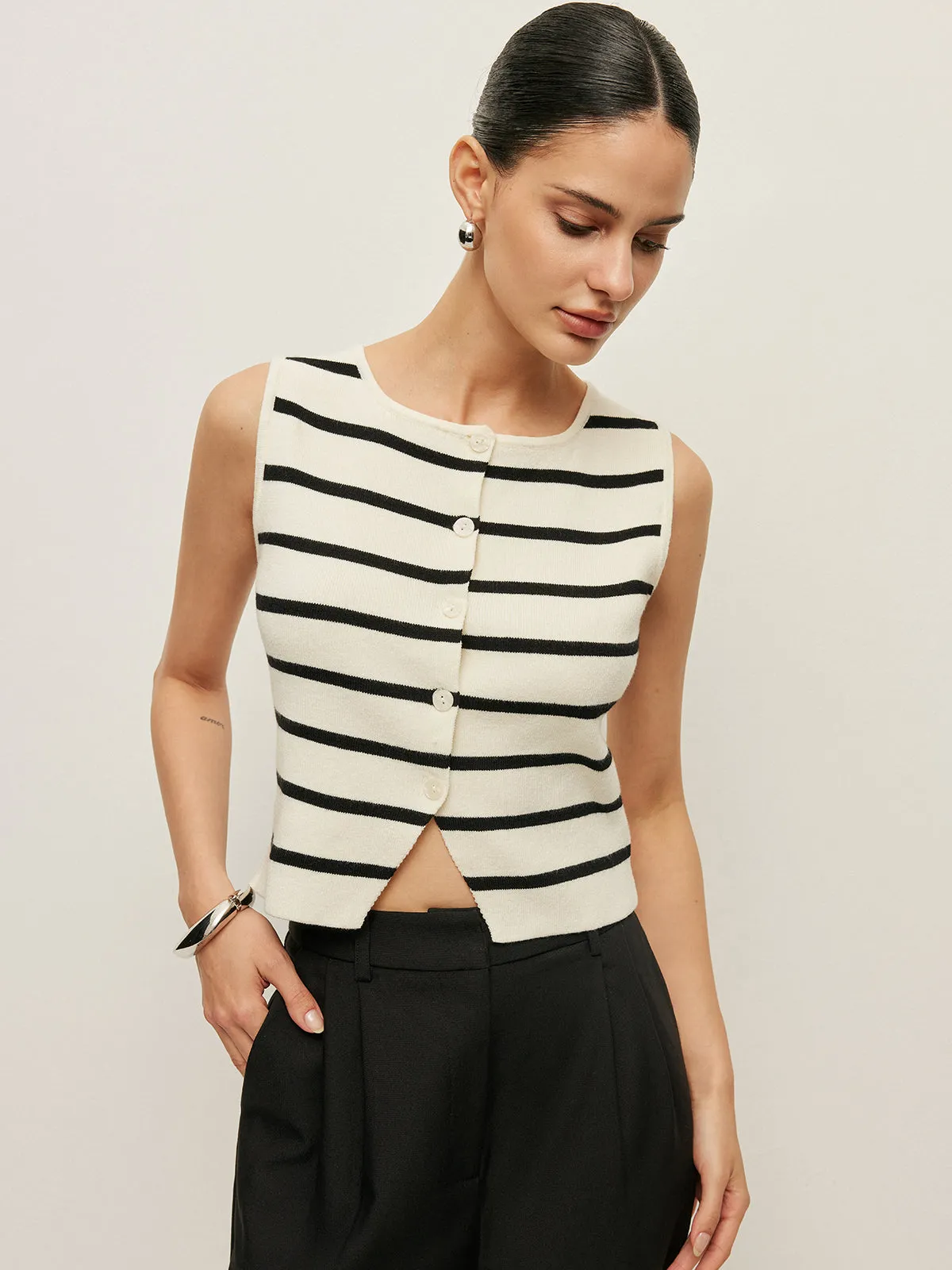Striped Buttoned Knit Vest sold by COMMENSE product image thumbnail 2
