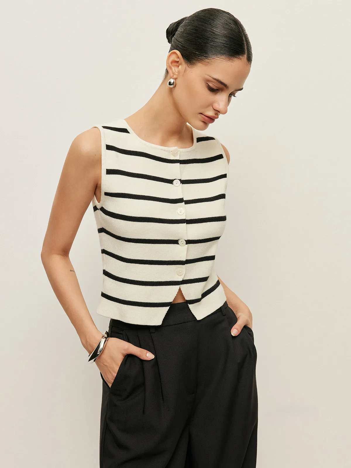 Striped Buttoned Knit Vest sold by COMMENSE product image thumbnail 4