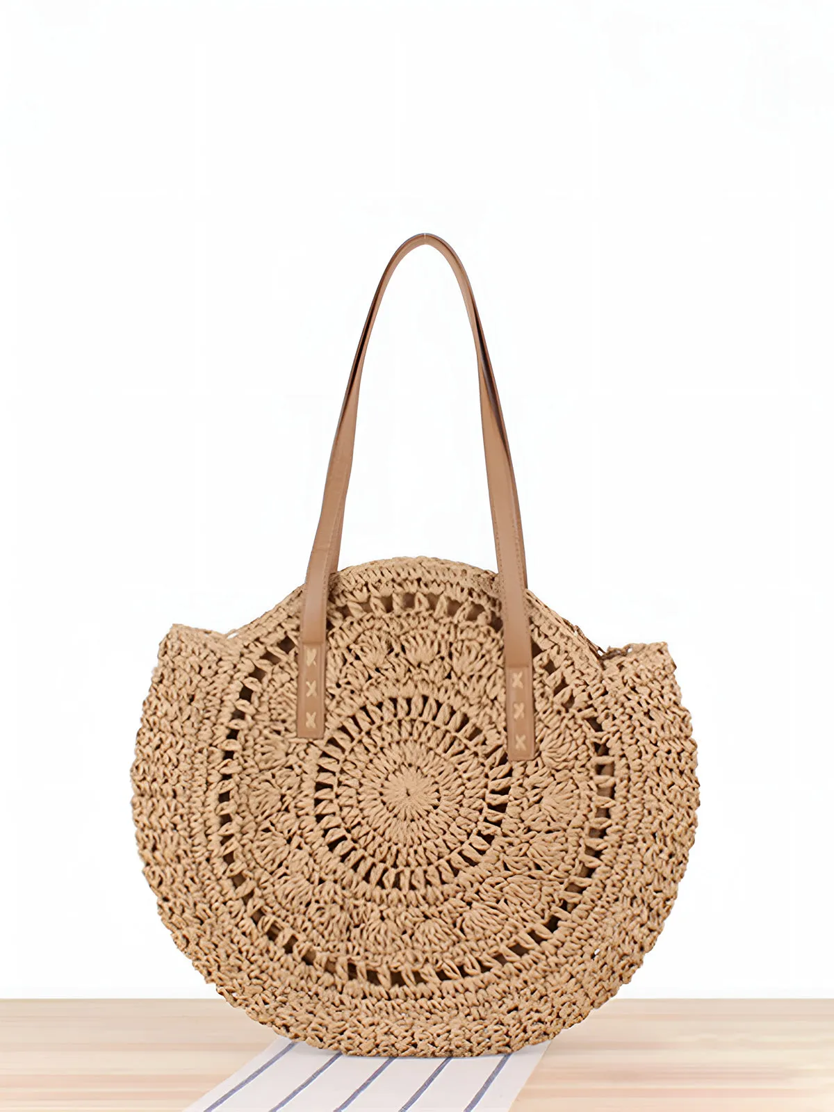 Crochet Circular Straw Tote Bag sold by COMMENSE
