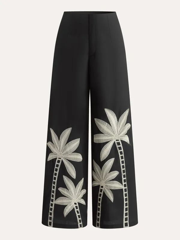 Embroidered High-Waist Wide-Leg Pants sold by COMMENSE