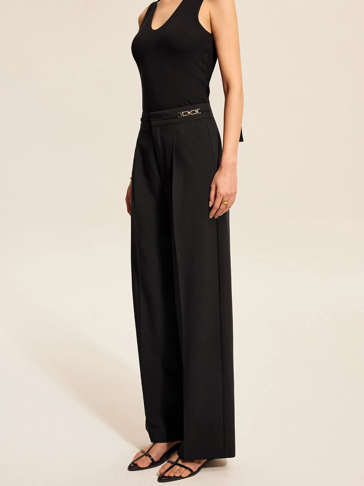 Mid-Waist Pleated Pants With Chain Detail sold by COMMENSE product image thumbnail 2