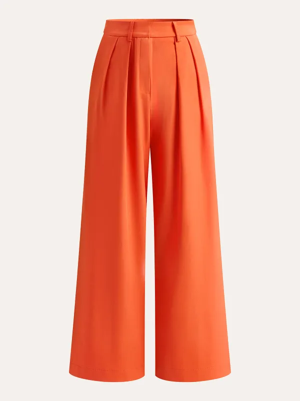 Mid-Waist Pleated Wide-Leg Pants sold by COMMENSE
