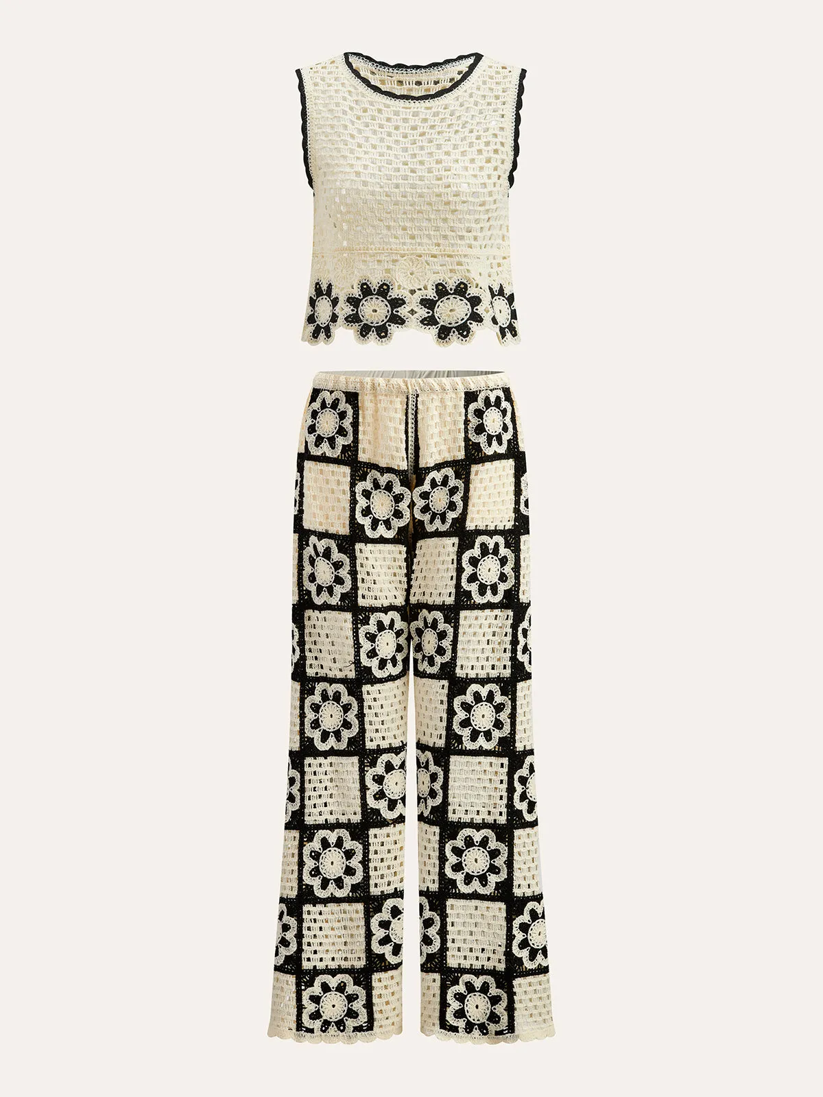 Crochet Floral Top With Pant Set sold by COMMENSE