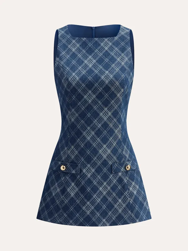 Metal Button Crew-Neck Decor-Pockets Denim Dress sold by COMMENSE
