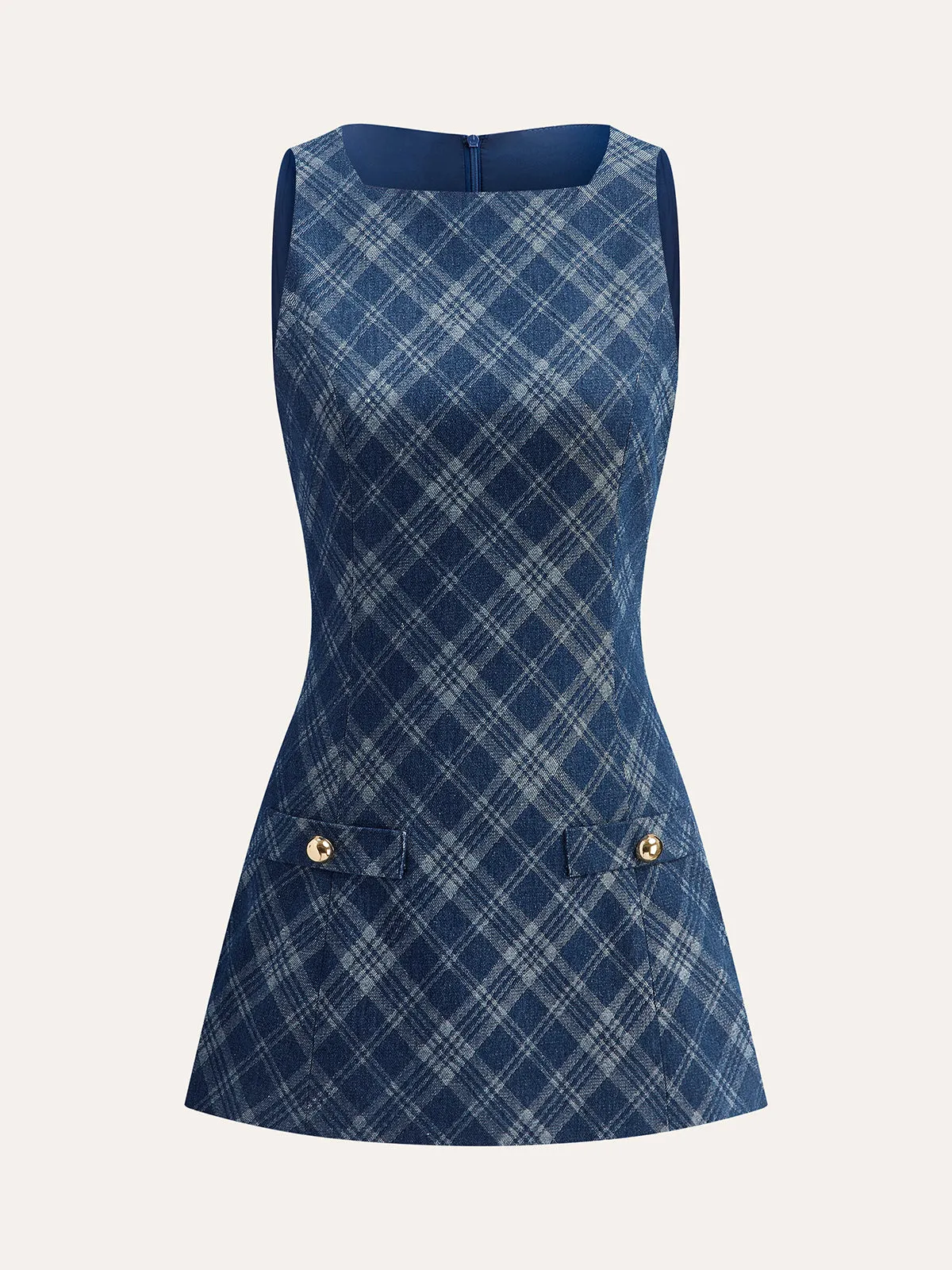 Metal Button Crew-Neck Decor-Pockets Denim Dress sold by COMMENSE