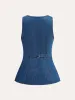 Metal Button Tie-Back Denim V-Neck Shorts Set sold by COMMENSE