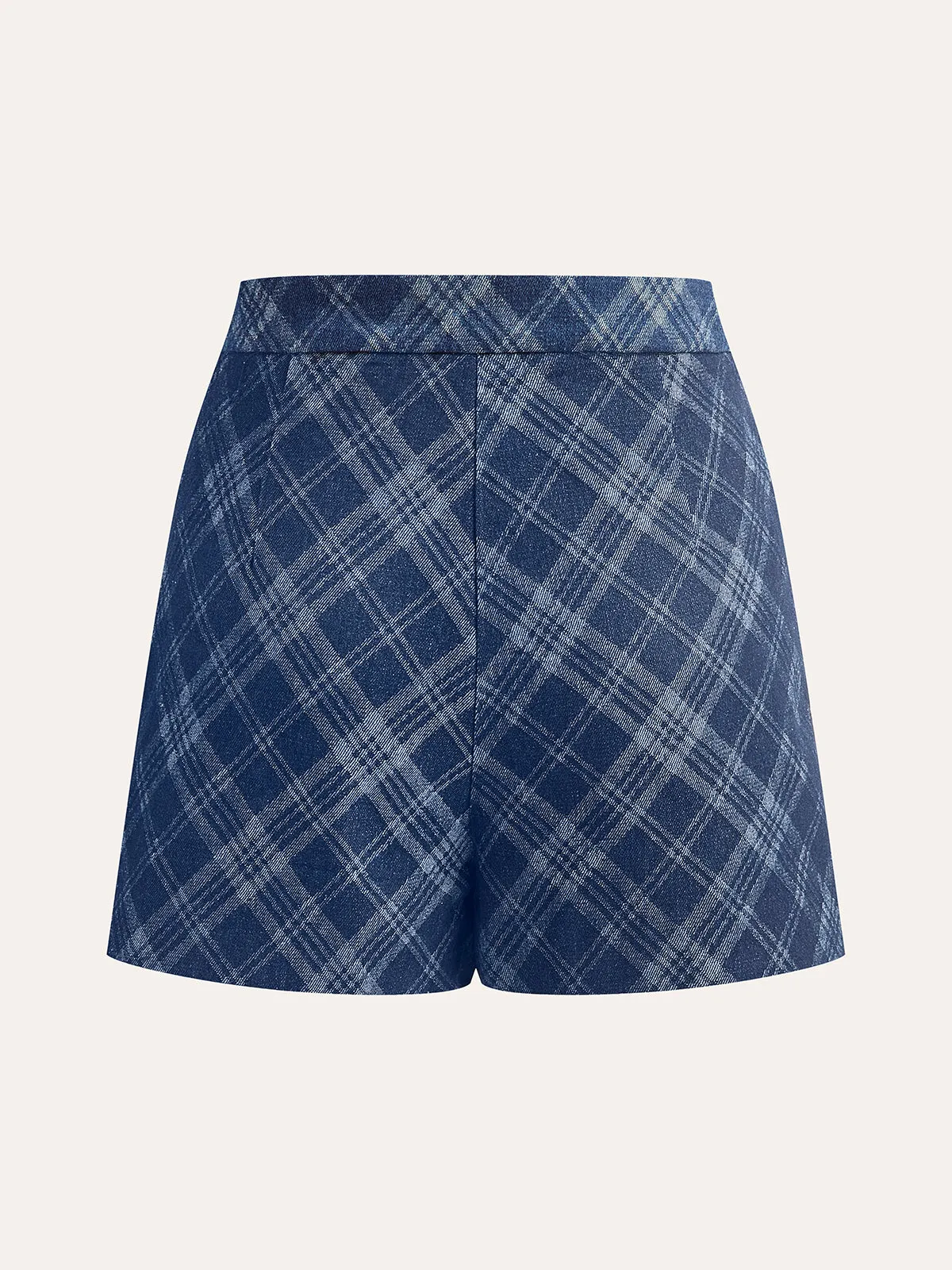 Checkered Print Mid-Waist Denim Short sold by COMMENSE product image thumbnail 3