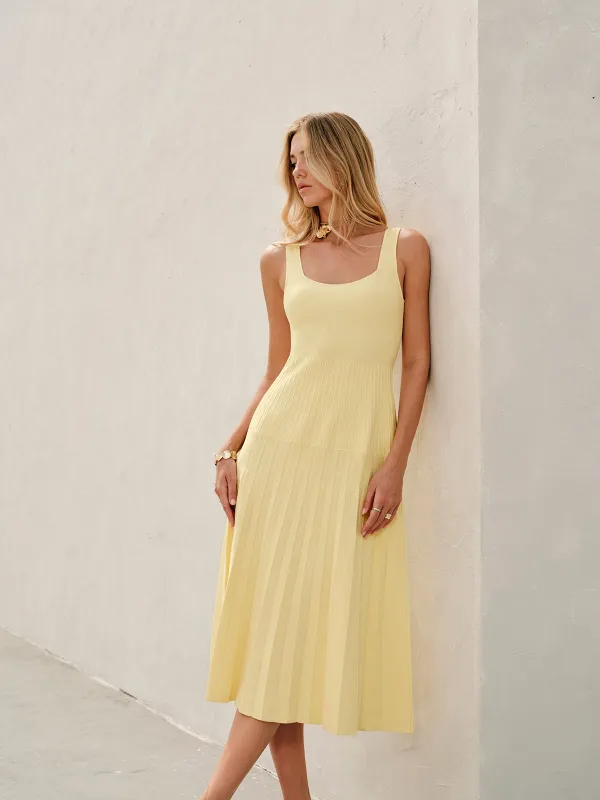 Square-Neck Ribbed Knit Dress sold by COMMENSE