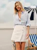 Cotton & Linen High-Waist Zipper Skirt sold by COMMENSE