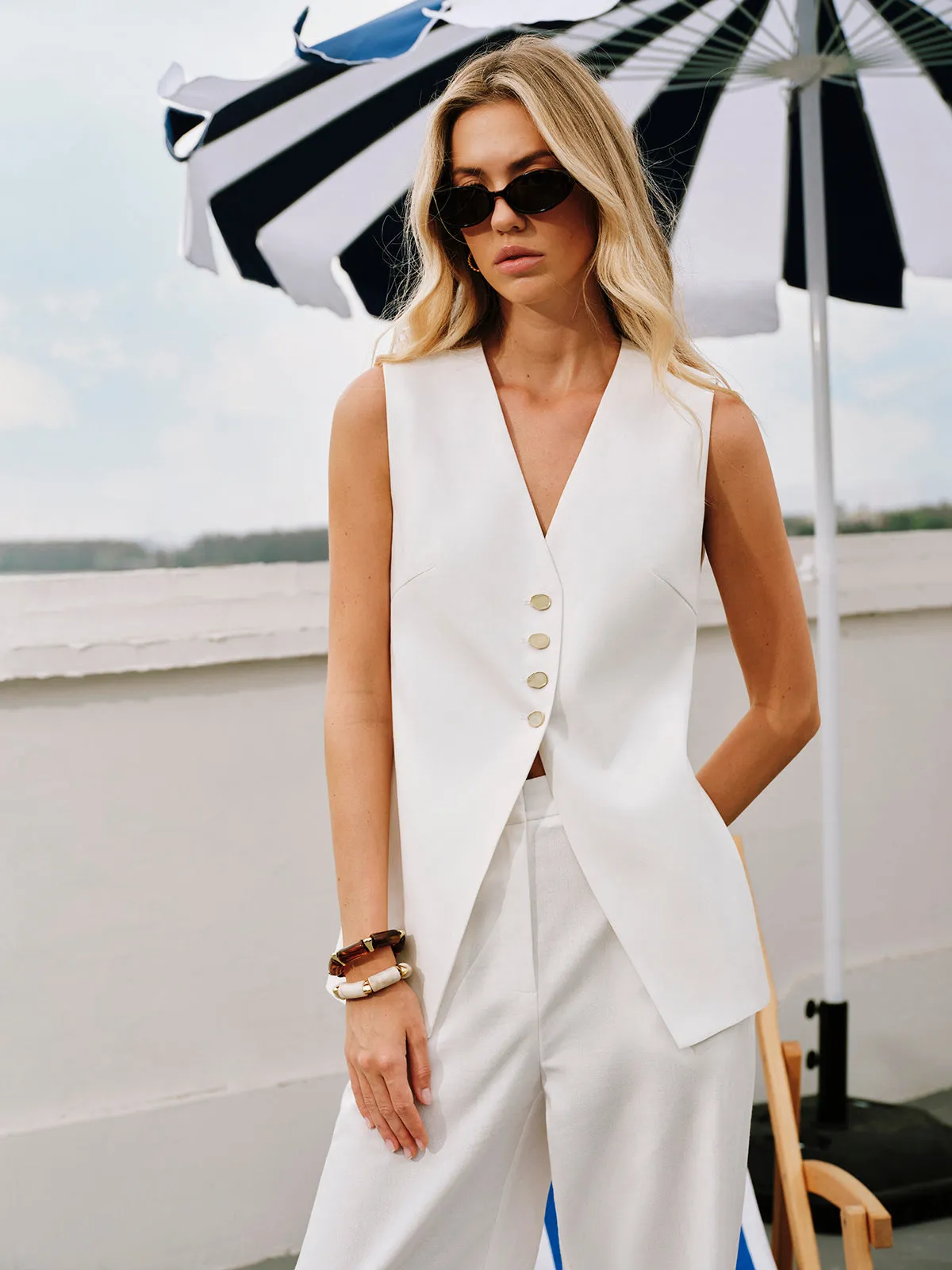 Cotton & Linen Tie-Back Vest sold by COMMENSE product image thumbnail 4