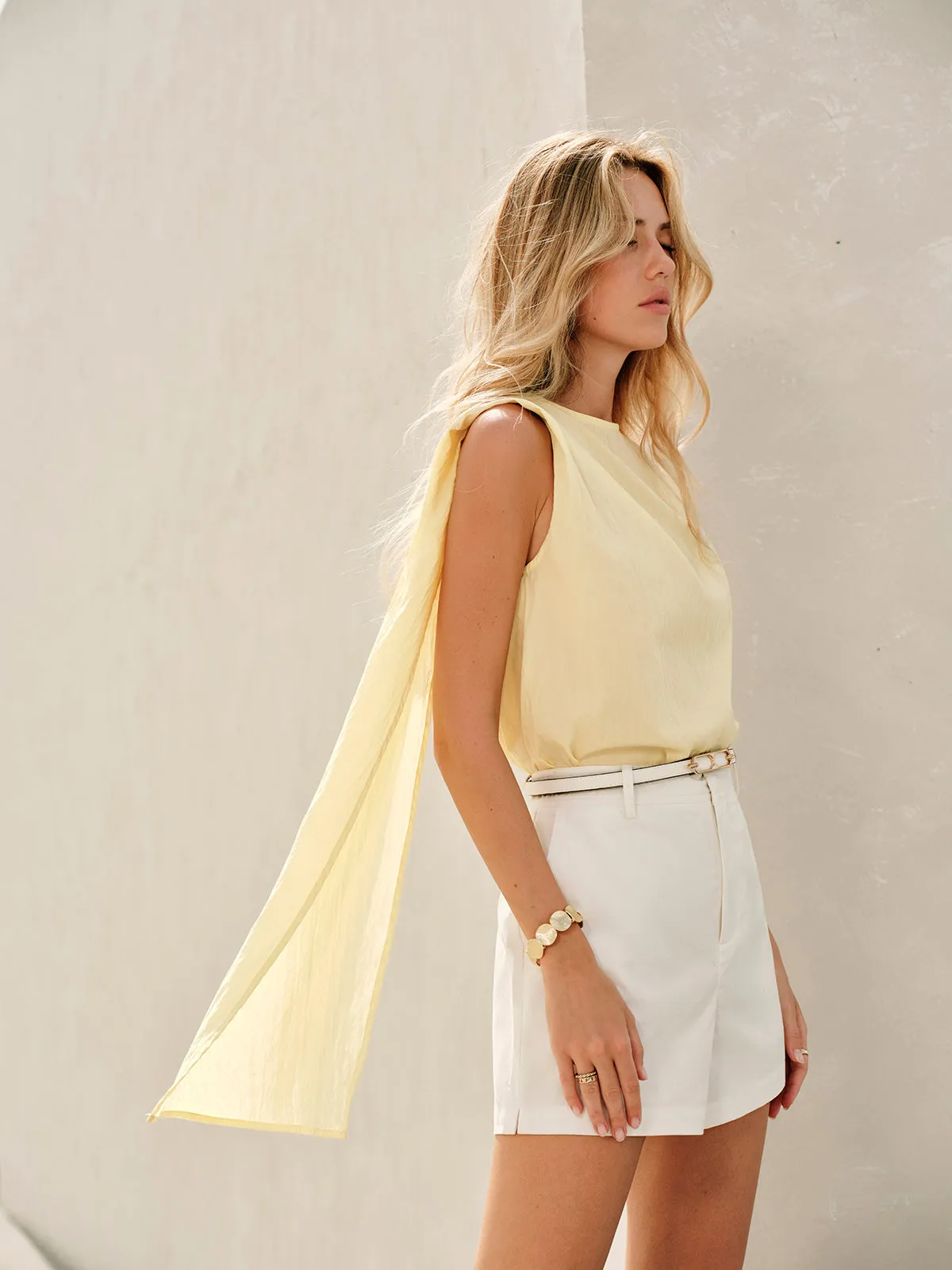 Semi-Sheer Cowl-Neck Sash Back Blouse sold by COMMENSE product image thumbnail 2