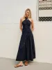 Halter Cross-Over Collar Zipper Decor-Pockets Dress sold by COMMENSE