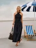 Halter Cross-Over Collar Zipper Decor-Pockets Dress sold by COMMENSE