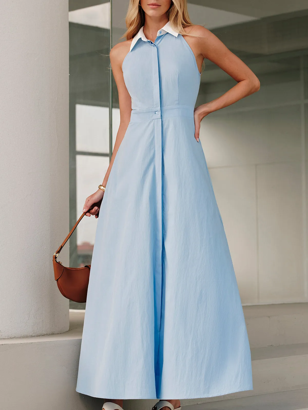 Button Sleeveless Collar Dress sold by COMMENSE product image thumbnail 4