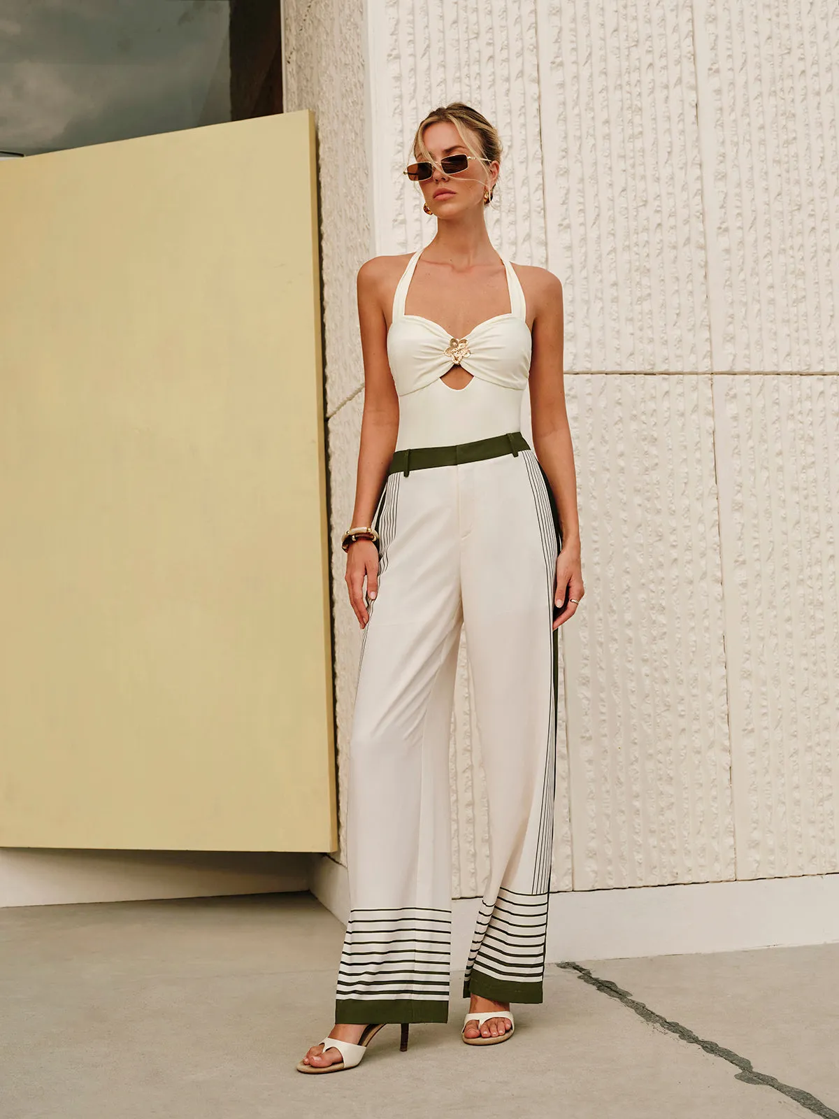 Striped Print Zipper Mid-Waist Pants sold by COMMENSE product image thumbnail 2