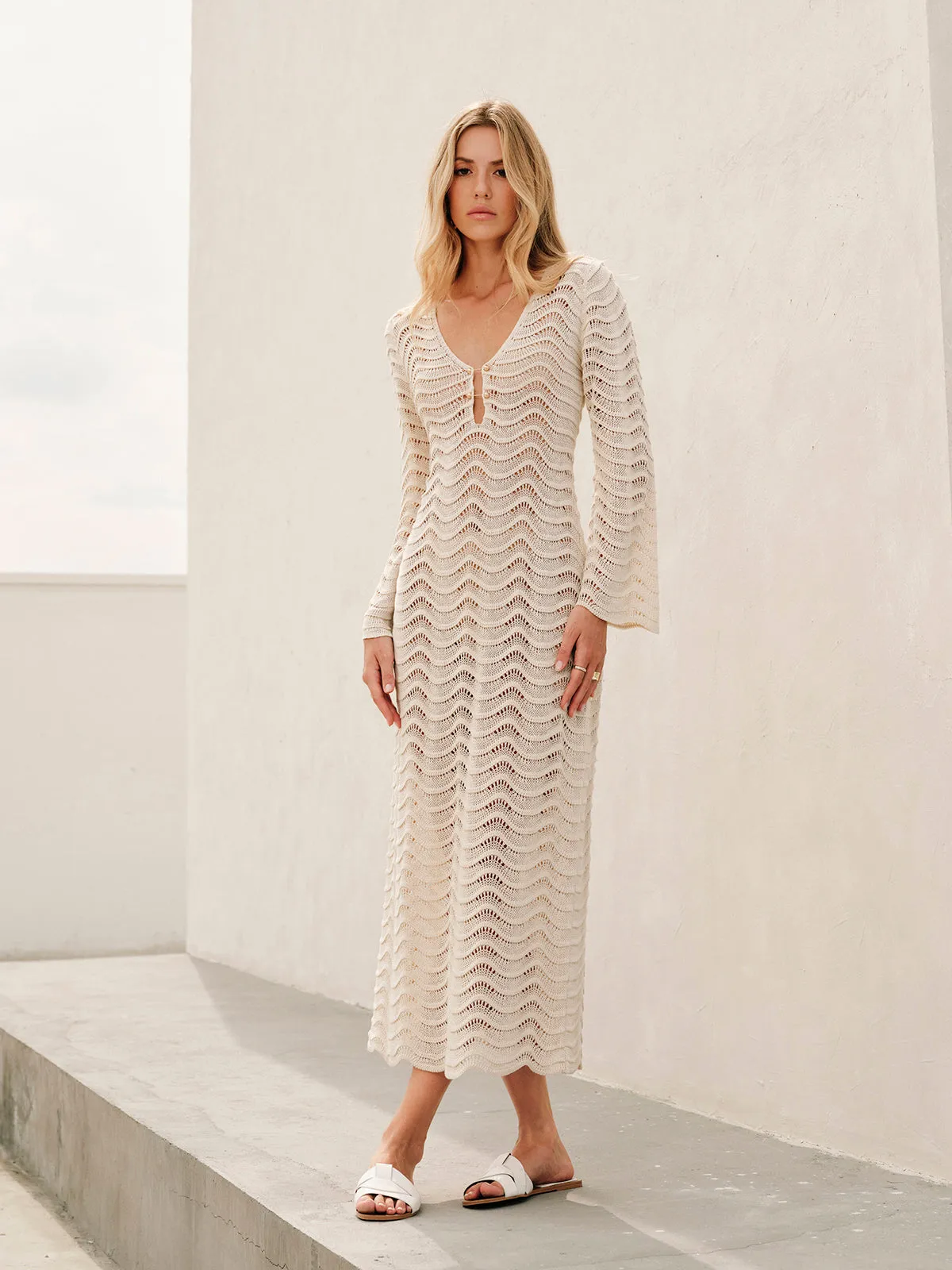 Metal Cut-Out Tie-Back Sweater Dress sold by COMMENSE product image thumbnail 2