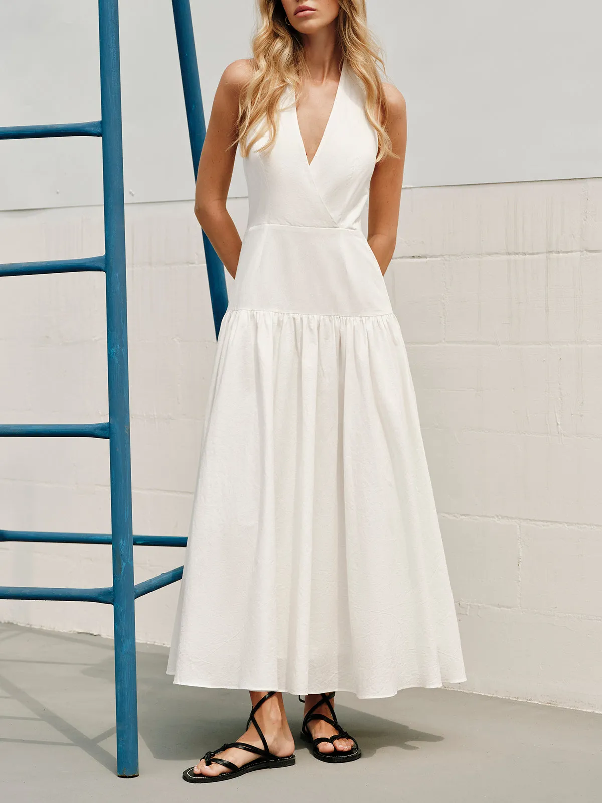 Cotton Halter V-Neck Backless Dress sold by COMMENSE product image thumbnail 5