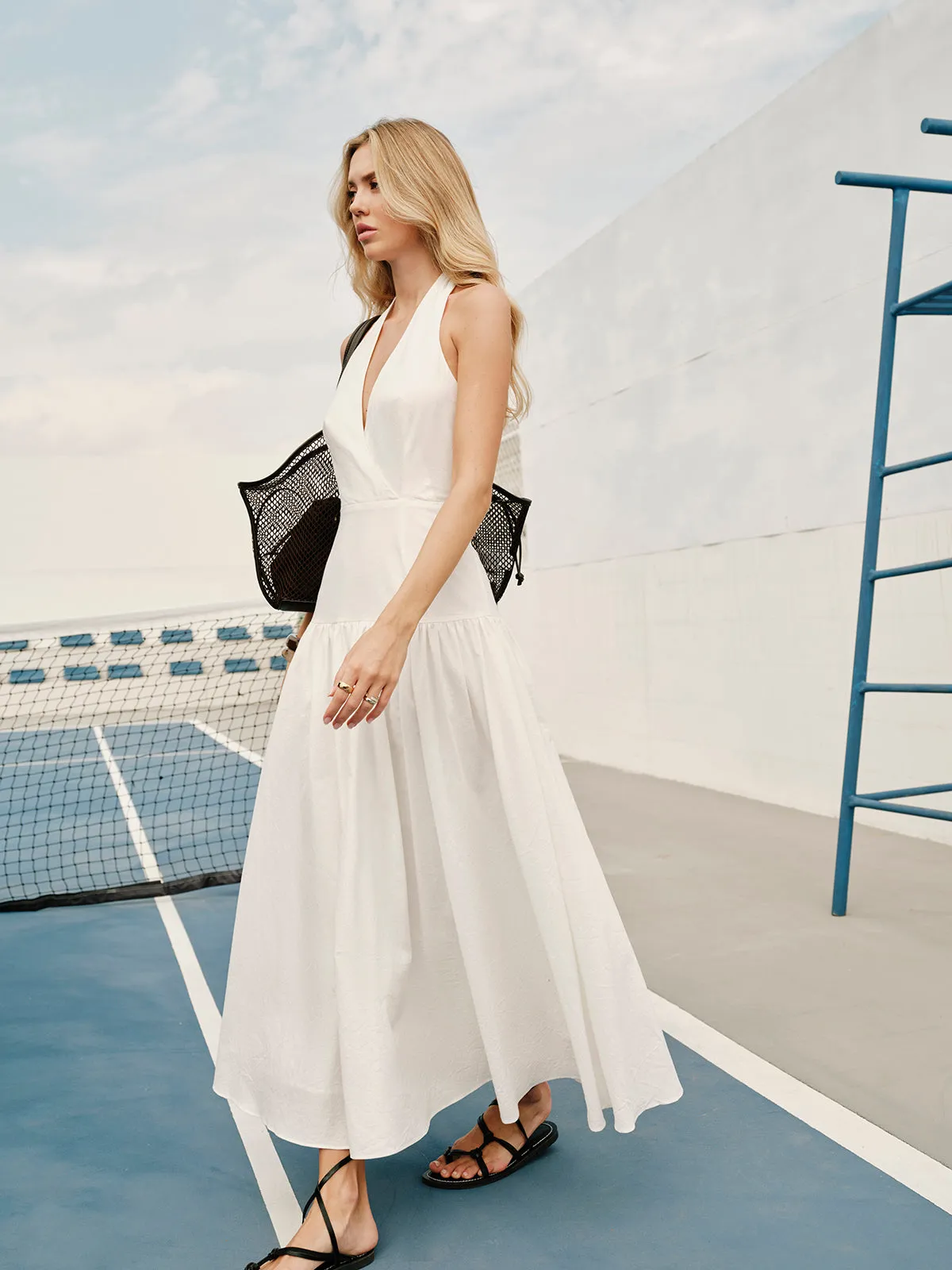 Cotton Halter V-Neck Backless Dress sold by COMMENSE