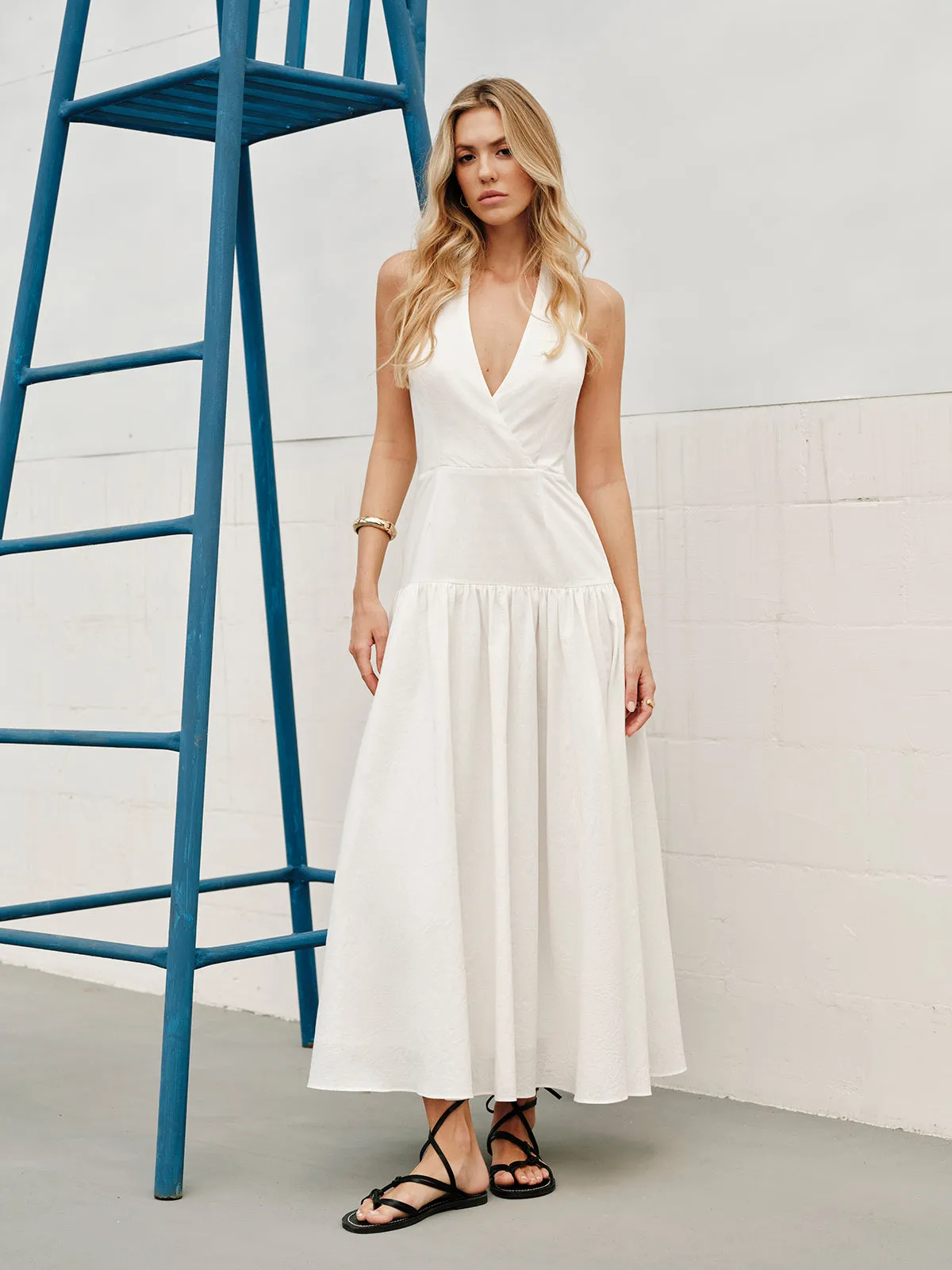 Cotton Halter V-Neck Backless Dress sold by COMMENSE product image thumbnail 2