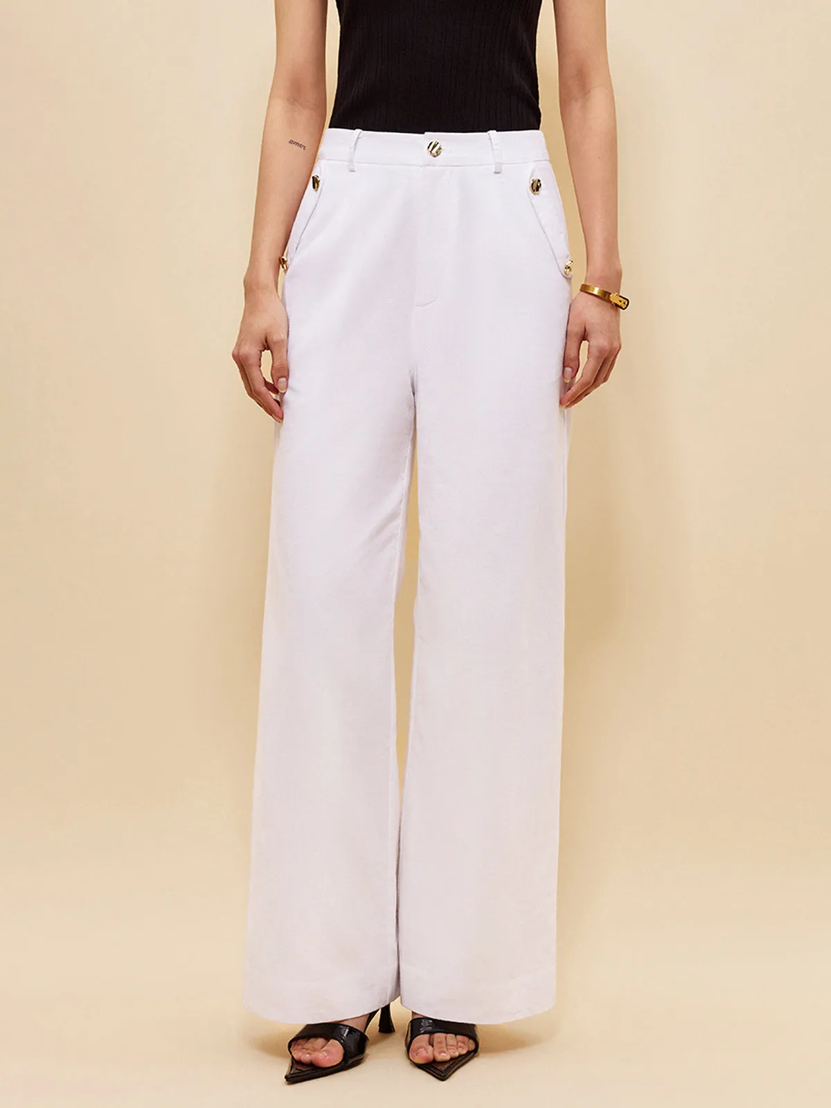 Linen & Cotton Pockets Mid-Waist Pants sold by COMMENSE product image thumbnail 3
