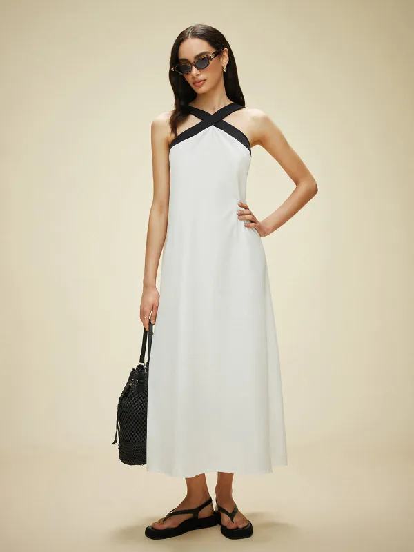 Semi-Sheer Cotton & Linen Backless Halter Dress sold by COMMENSE