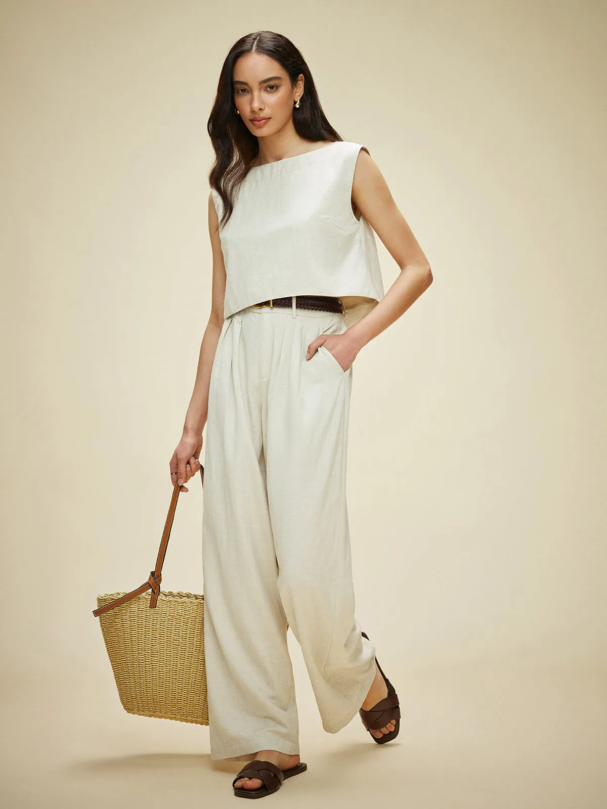Cotton & Linen Sleeveless Pockets Pants Set Without Belt sold by COMMENSE product image thumbnail 4