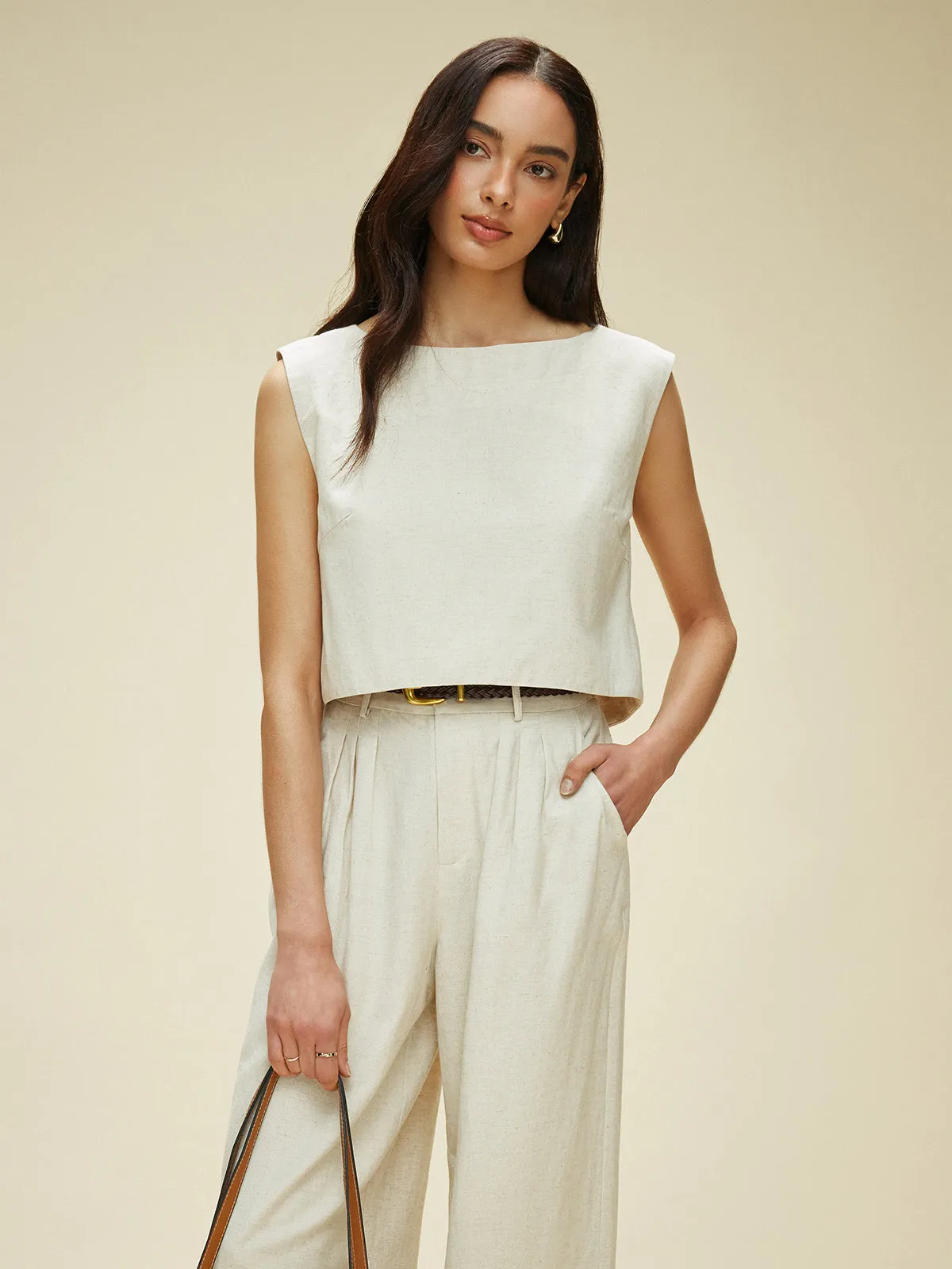 Cotton & Linen Sleeveless Pockets Pants Set Without Belt sold by COMMENSE product image thumbnail 3