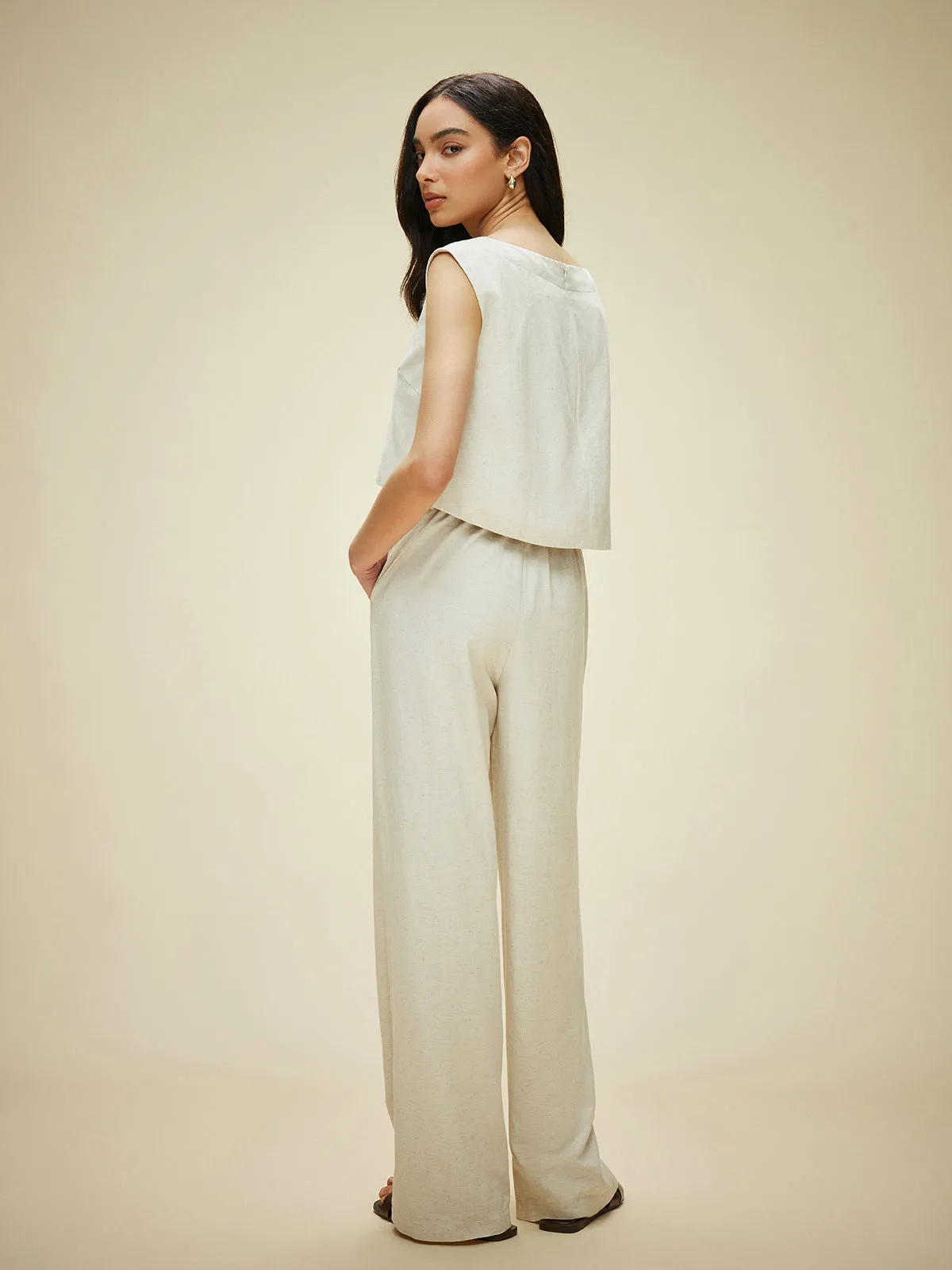Cotton & Linen Sleeveless Pockets Pants Set Without Belt sold by COMMENSE product image thumbnail 5