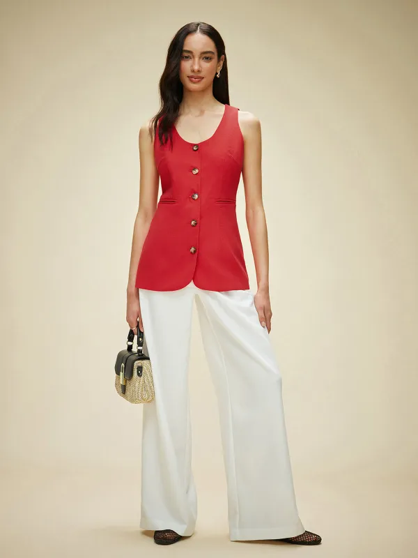 Cotton & Linen Pockets Buttoned Vest sold by COMMENSE