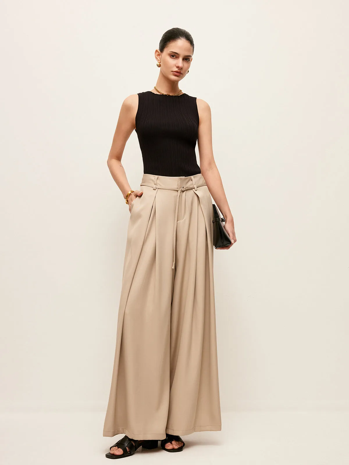 High-Waist Pockets Belted Pants sold by COMMENSE product image thumbnail 3