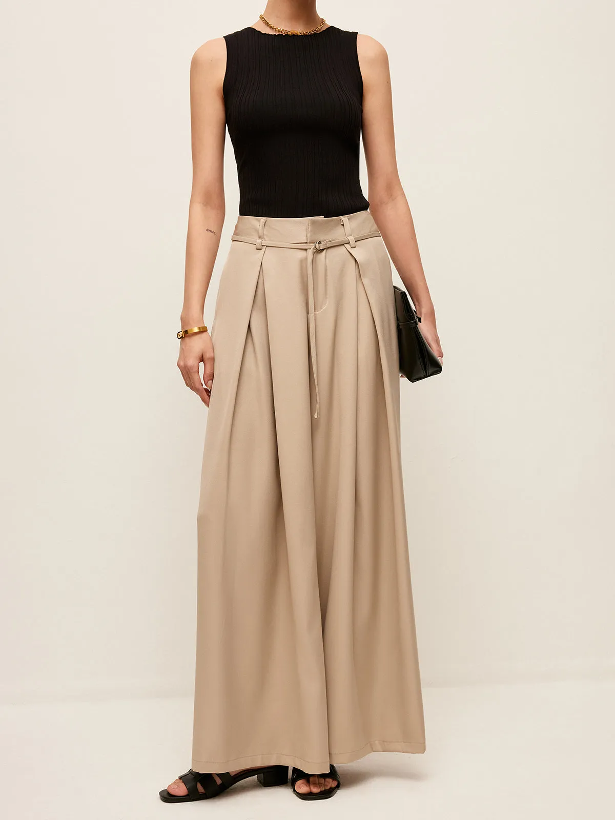 High-Waist Pockets Belted Pants sold by COMMENSE product image thumbnail 2