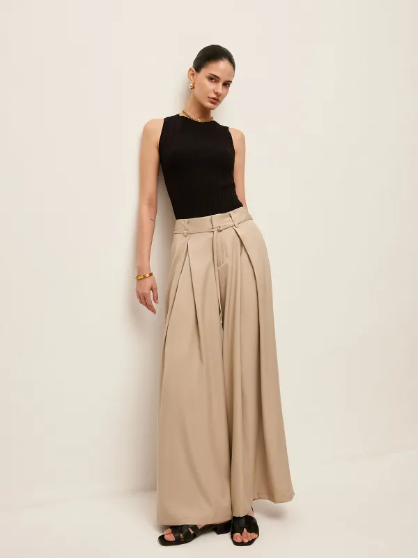 High-Waist Pockets Belted Pants sold by COMMENSE