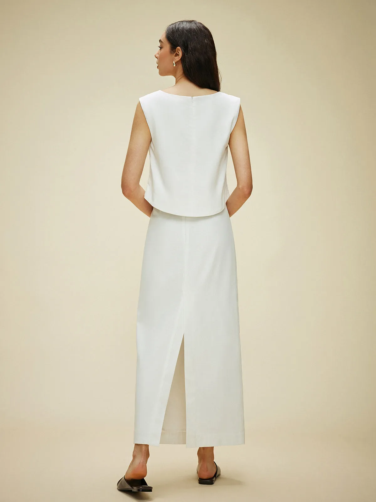 Cotton & Linen Split-Back Skirt Set sold by COMMENSE product image thumbnail 4