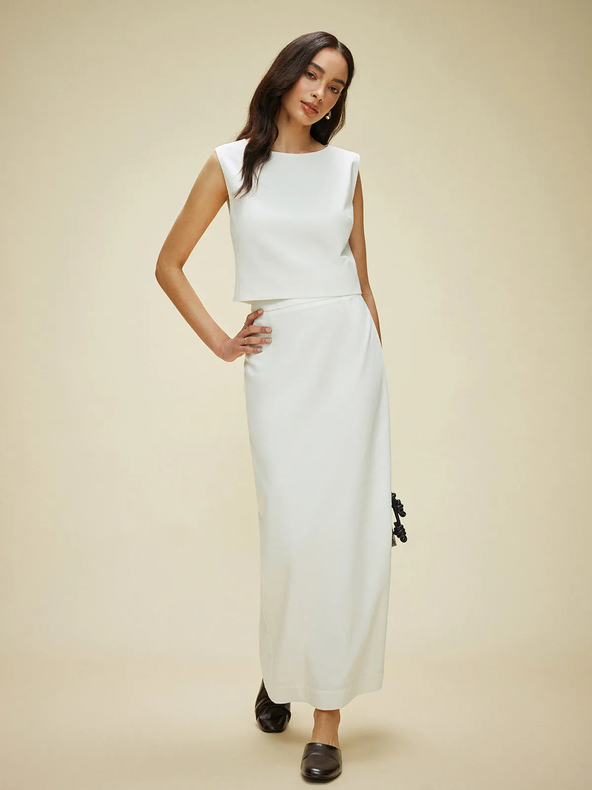 Cotton & Linen Split-Back Skirt Set sold by COMMENSE product image thumbnail 5