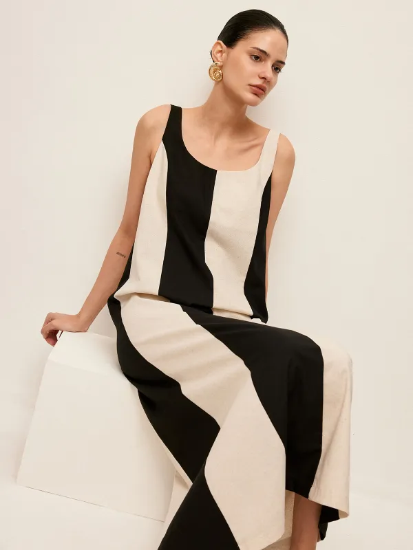 Cotton & Linen Striped Sleeveless Dress sold by COMMENSE