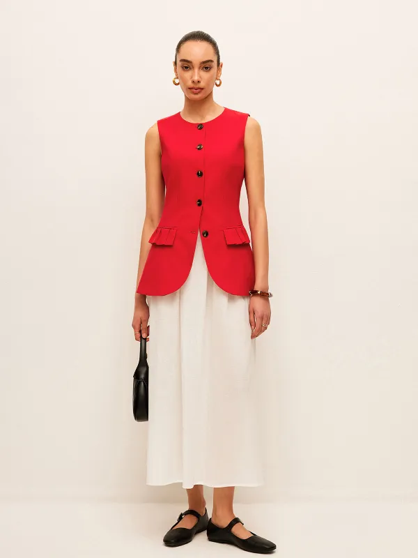 Cotton & Linen Buttoned Vest sold by COMMENSE