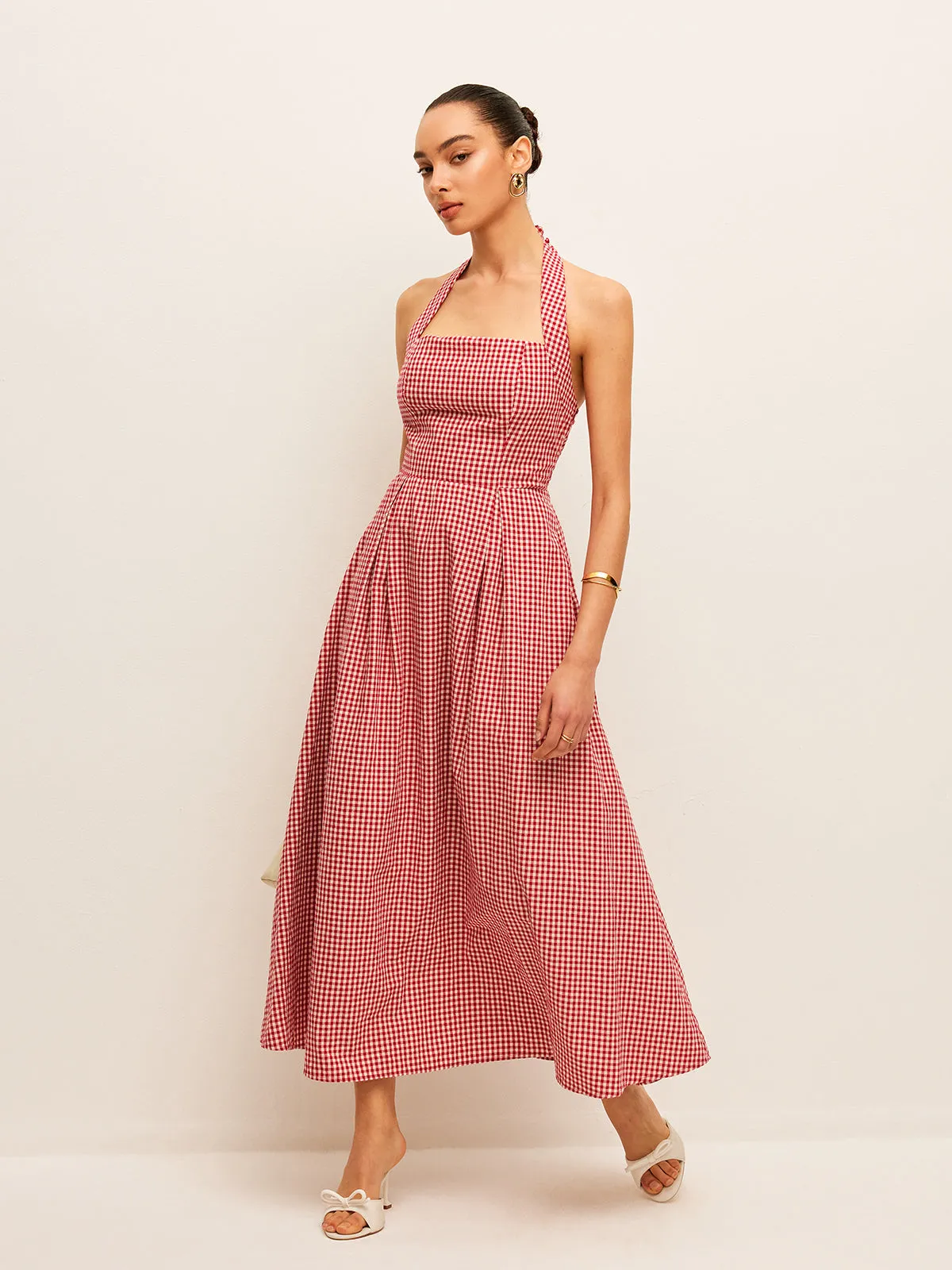 Cotton & Linen Plaid Halter Dress sold by COMMENSE