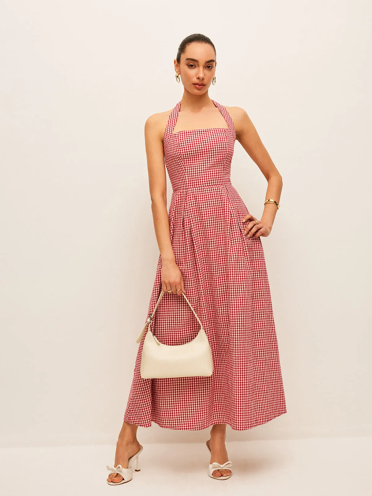 Cotton & Linen Plaid Halter Dress sold by COMMENSE product image thumbnail 2