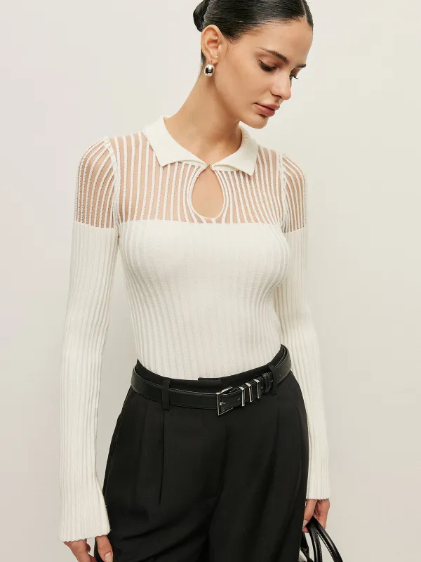 Ribbed Keyhole Collar Top sold by COMMENSE