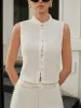 Cotton & Linen Round-Button Semi-Sheer Vest sold by COMMENSE