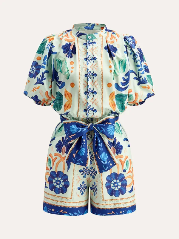 Floral Print Tie-Waist Jumpsuit sold by COMMENSE