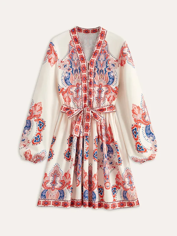 Floral Print Buttoned Belted Dress sold by COMMENSE