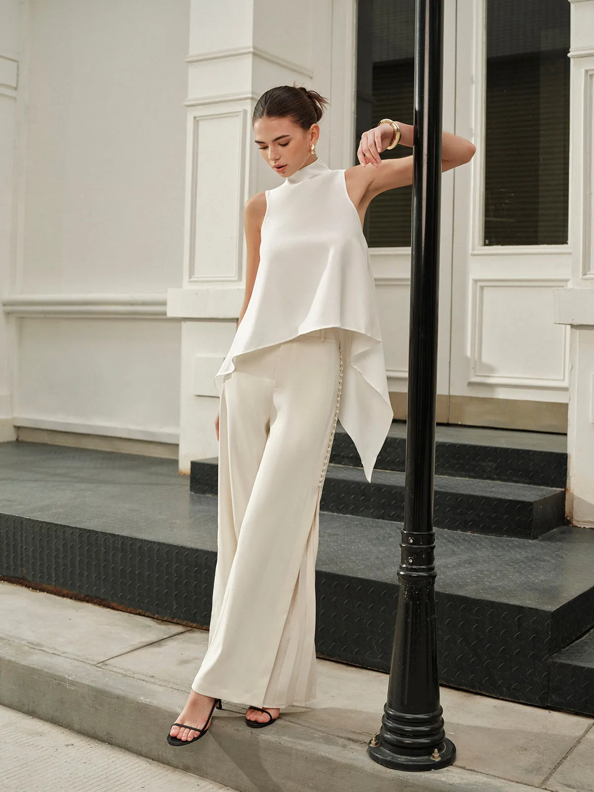 Asymmetrical Mock Neck Sleeveless Top sold by COMMENSE product image thumbnail 2