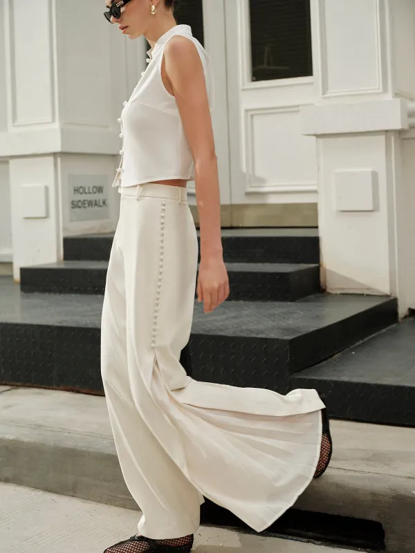 Patchwork Pleated Wide Leg Pants sold by COMMENSE