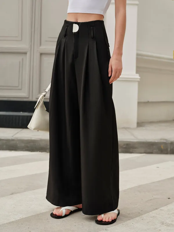 Mid-Waist Pleated Metal Pants sold by COMMENSE